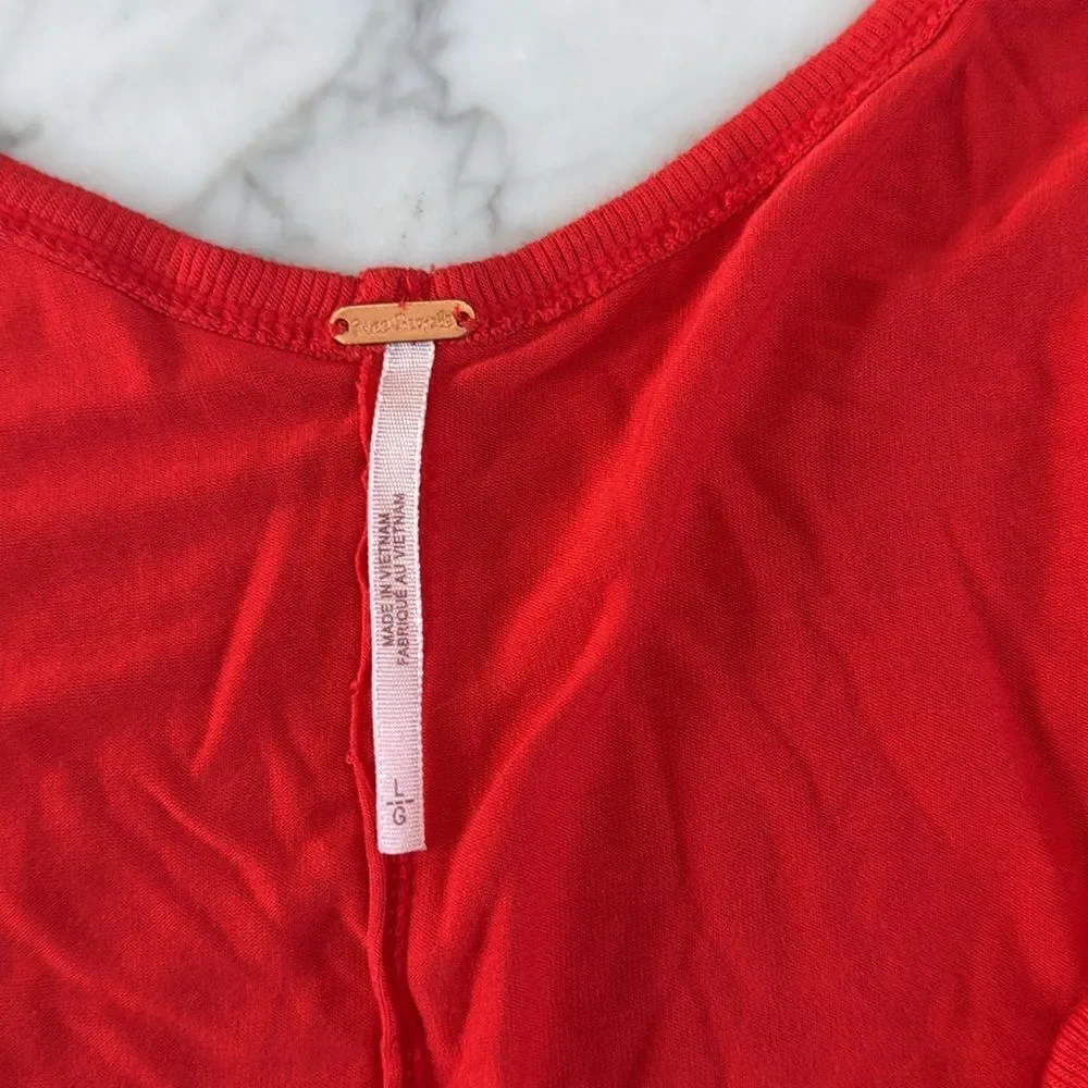 Free People Women's Sz Large Red Long Sleeve V-Neck Moonshine Tunic Tee Top